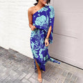 Robe longue à épaule asymétrique, huit coloris, du S au 2XL, bleu