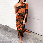 Robe longue à épaule asymétrique, huit coloris, du S au 2XL, orange