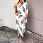 Robe longue à épaule asymétrique, huit coloris, du S au 2XL, blanc