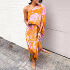 Robe longue à épaule asymétrique, huit coloris, du S au 2XL, orange et rose