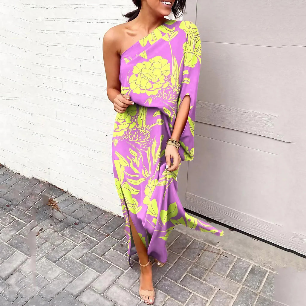 Robe longue à épaule asymétrique, huit coloris, du S au 2XL, lila