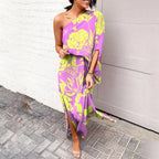 Robe longue à épaule asymétrique, huit coloris, du S au 2XL, lila