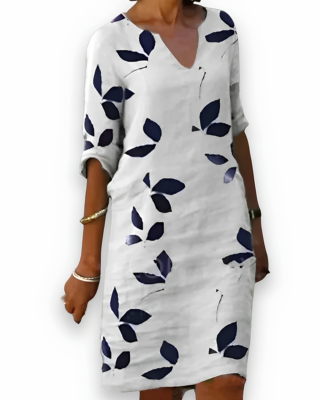 Robe femme à motif feuilles, col V, du S au 5XL, blanc