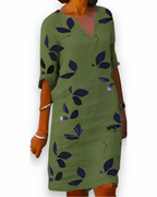 Robe femme à motif feuilles, col V, du S au 5XL, vert