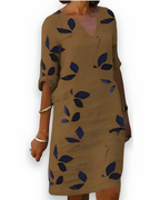 Robe femme à motif feuilles, col V, du S au 5XL, brun