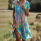 Robe fleurie femme à col V boutonné, du S au 3XL, multicolore