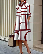 Robe femme à imprimé géométrique avec poches, du S au 5XL, rouge