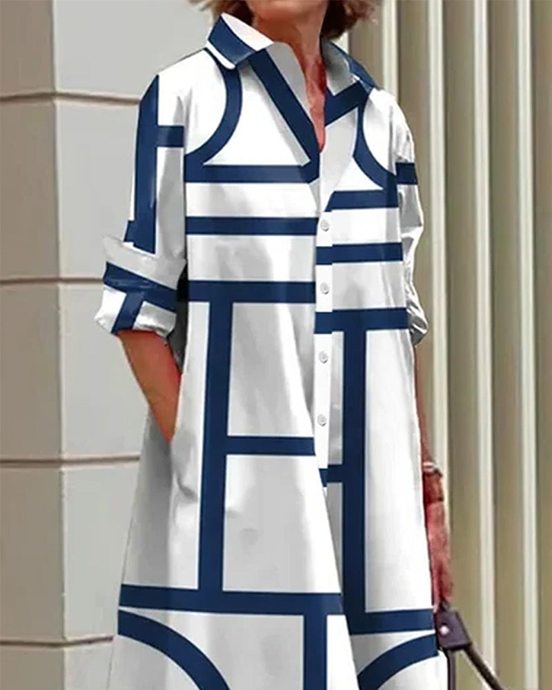 Robe femme à imprimé géométrique avec poches, du S au 5XL