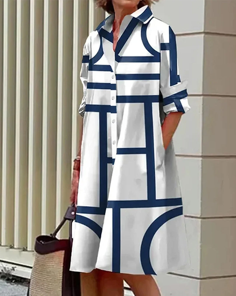 Robe femme à imprimé géométrique avec poches, du S au 5XL