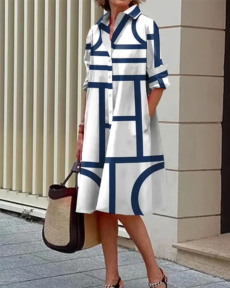 Robe femme à imprimé géométrique avec poches, du S au 5XL