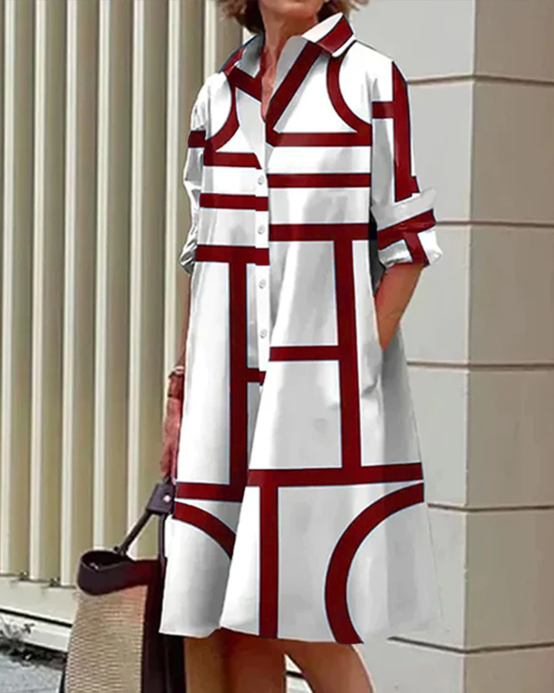 Robe femme à imprimé géométrique avec poches, du S au 5XL