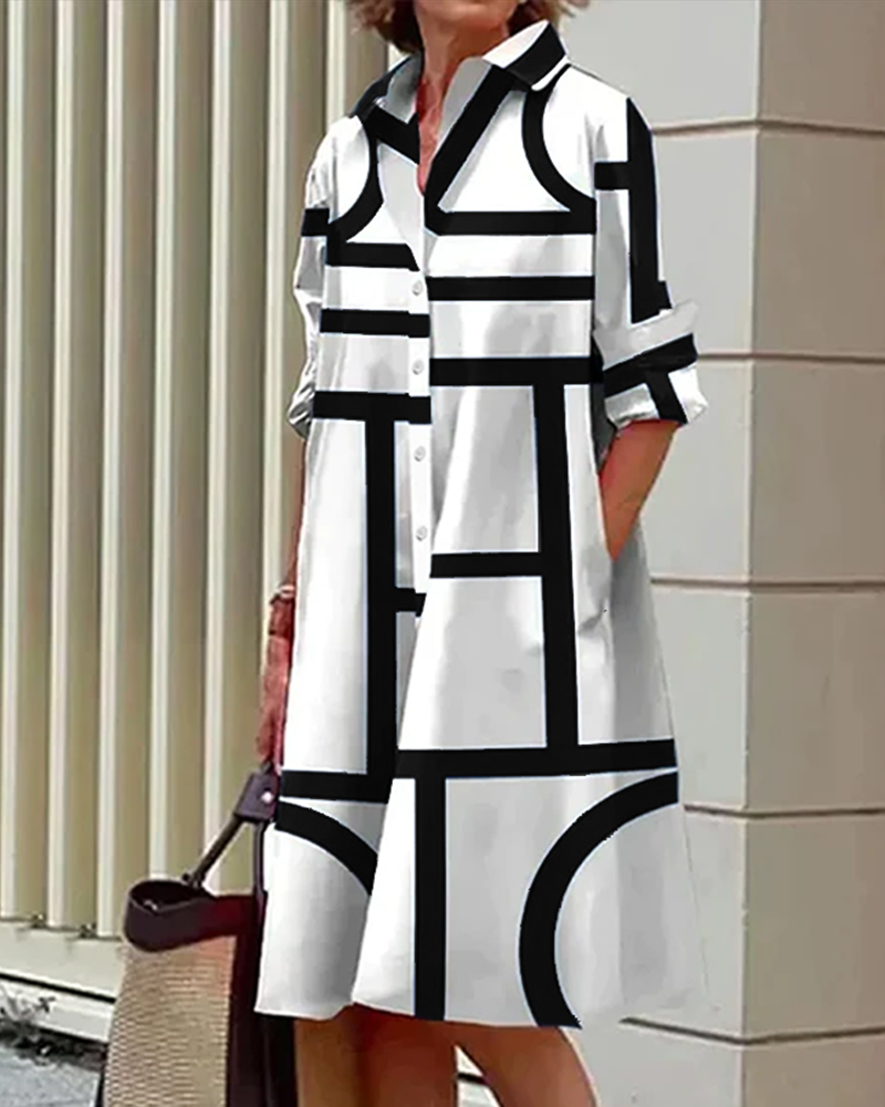 Robe femme à imprimé géométrique avec poches, du S au 5XL