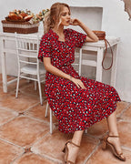 Robe femme à imprimé léopard, taille marquée, cinq coloris, rouge