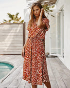 Robe femme à imprimé léopard, taille marquée, cinq coloris, orange