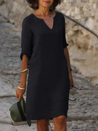 Robe col V femme à effet superposé, neuf coloris, du S au 3XL, noir