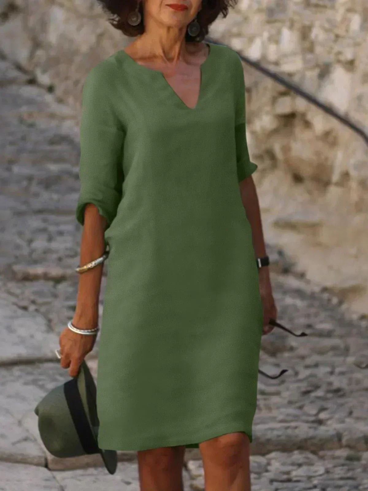 Robe col V femme à effet superposé, neuf coloris, du S au 3XL, vert olive