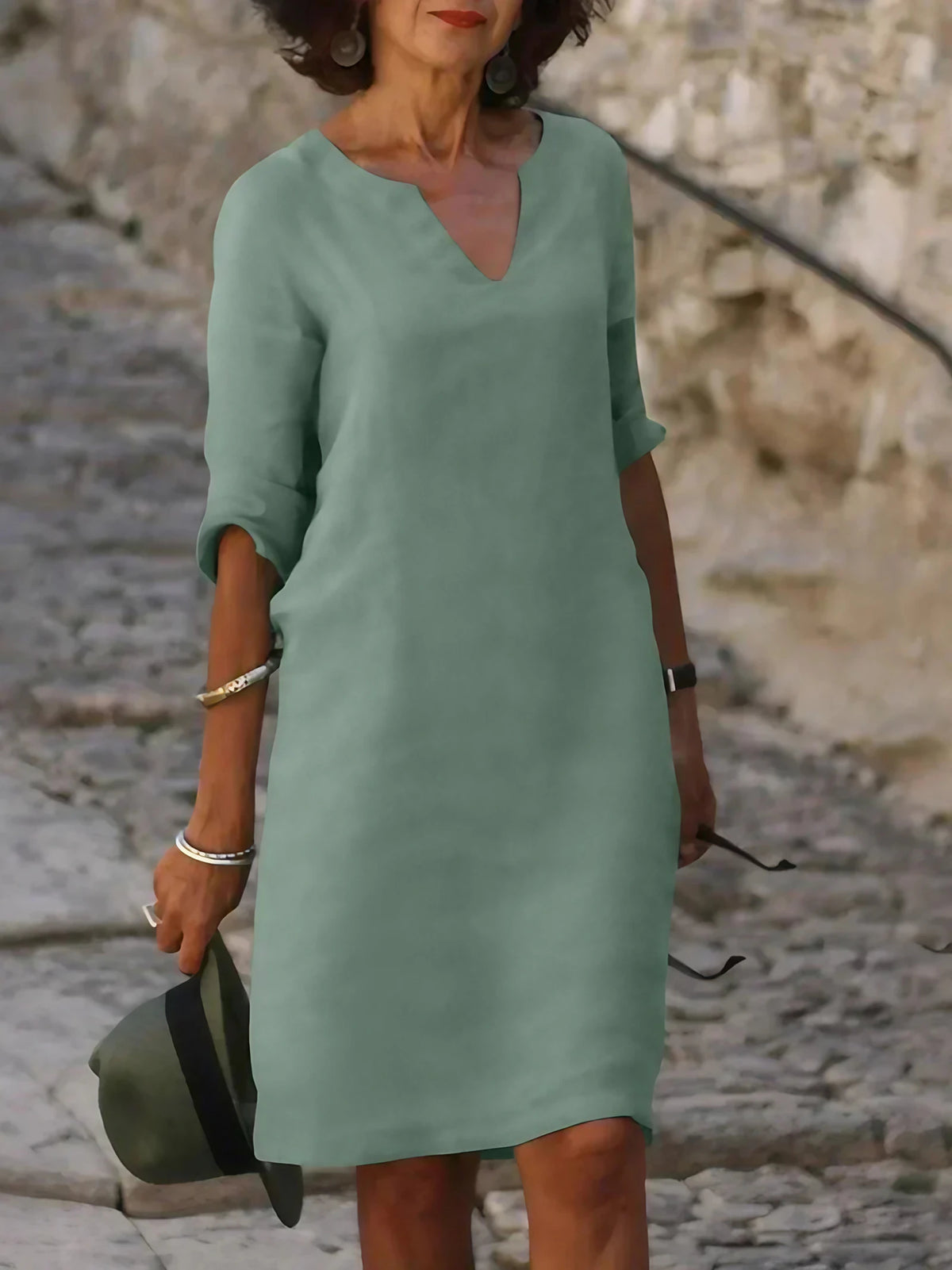 Robe col V femme à effet superposé, neuf coloris, du S au 3XL, vert