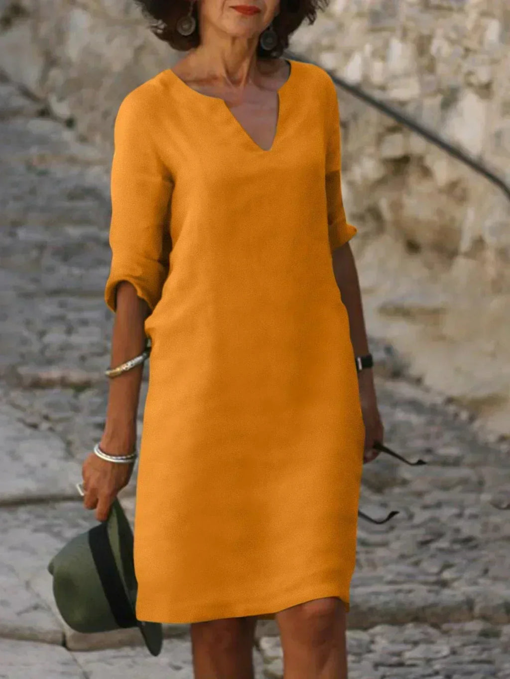 Robe col V femme à effet superposé, neuf coloris, du S au 3XL, orange