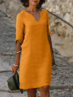 Robe col V femme à effet superposé, neuf coloris, du S au 3XL, orange