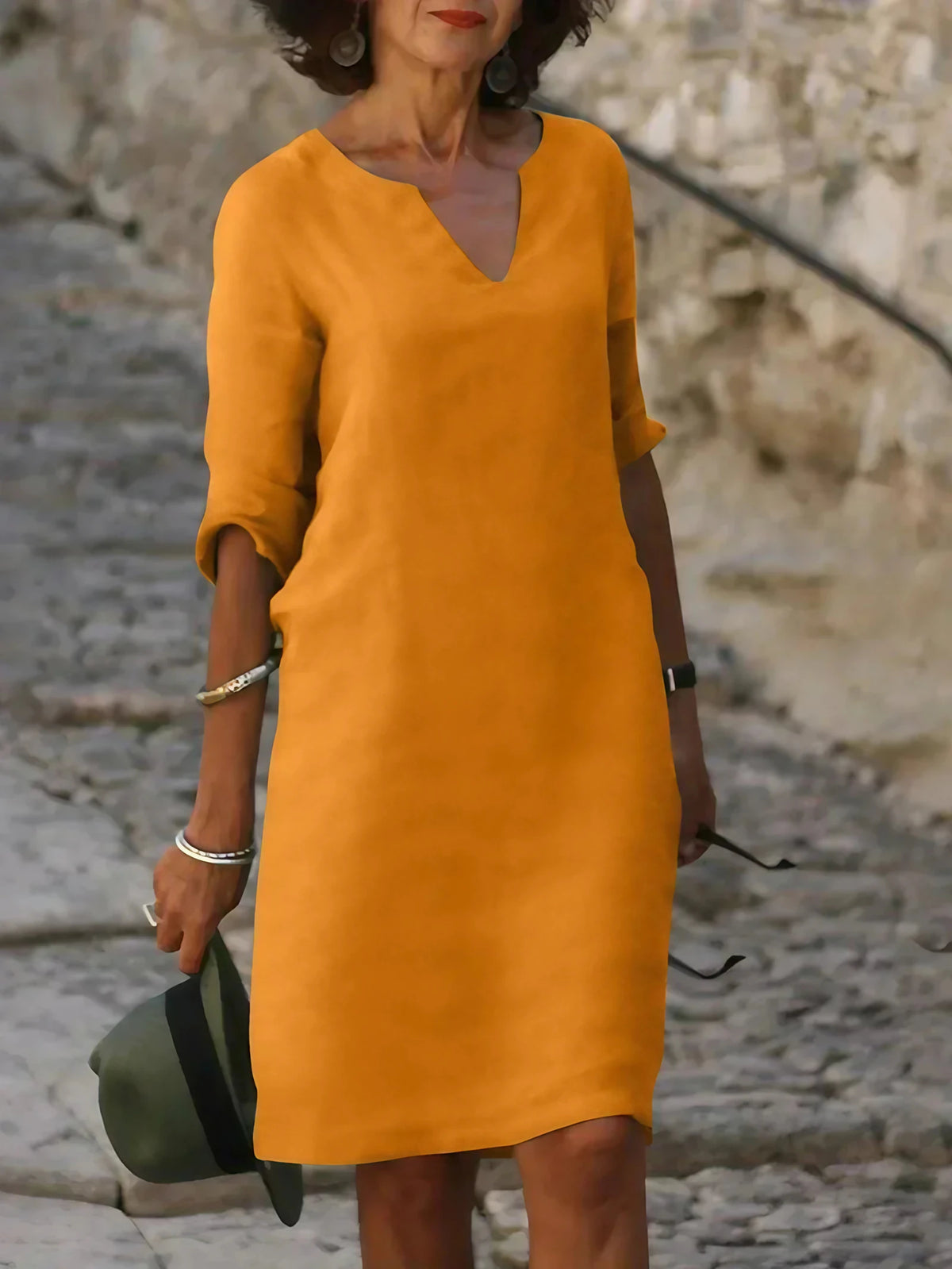 Robe col V femme à effet superposé, neuf coloris, du S au 3XL, orange