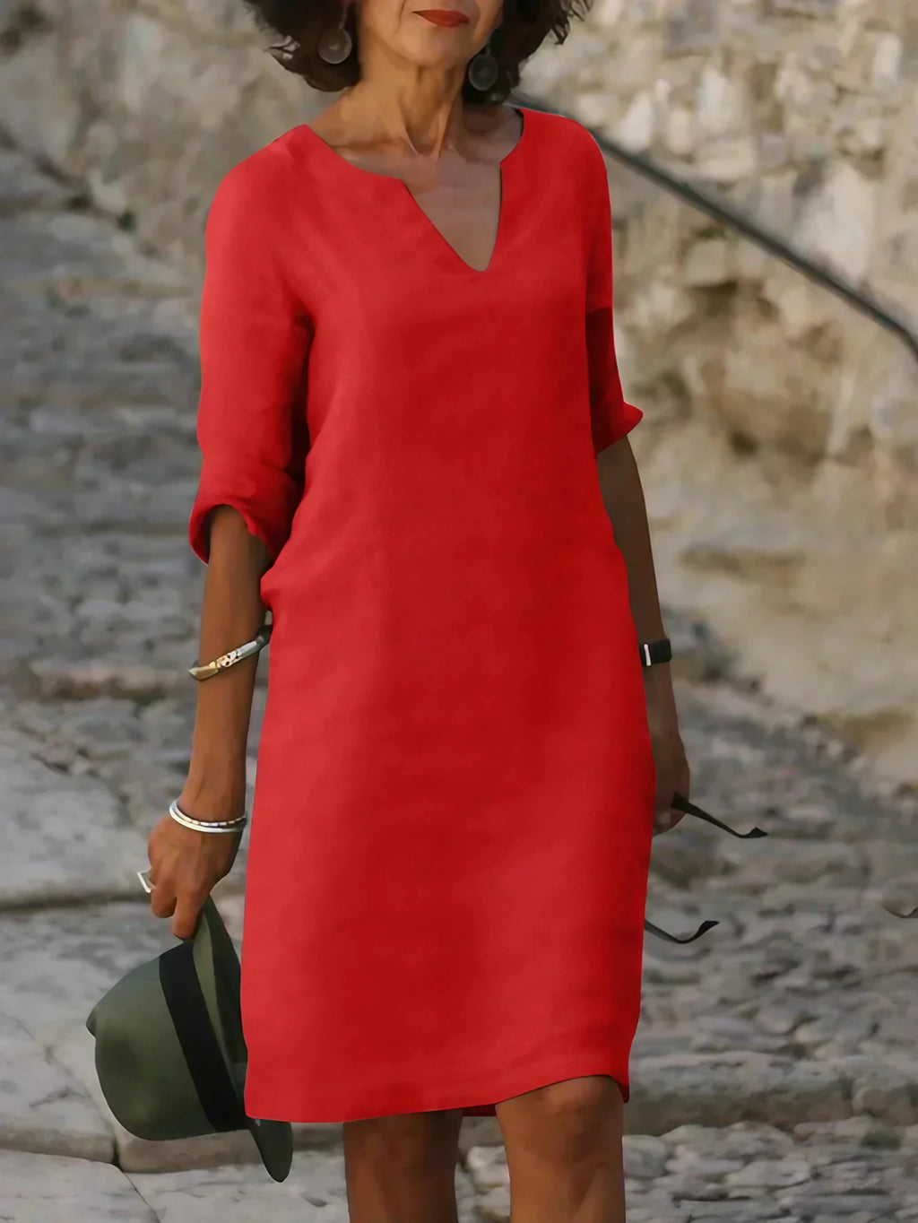 Robe col V femme à effet superposé, neuf coloris, du S au 3XL, rouge