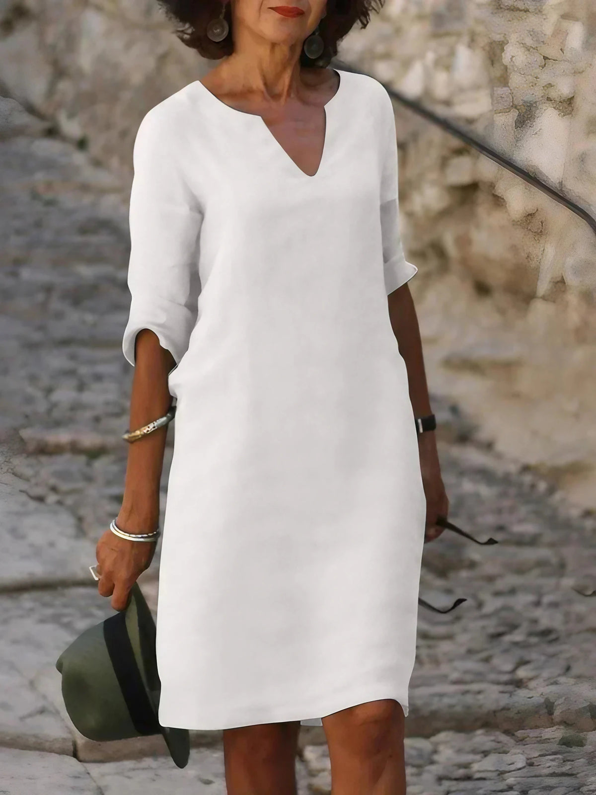 Robe col V femme à effet superposé, neuf coloris, du S au 3XL, blanc