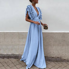 Robe femme à manches froncées, mi-saison, quatre coloris, bleu
