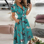 Robe longue femme à taille cintrée, treize coloris, turquoise