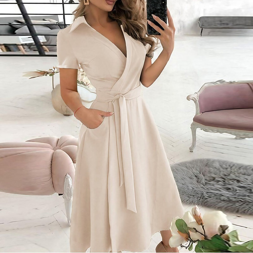 Robe longue femme à taille cintrée, treize coloris, crème