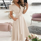 Robe longue femme à taille cintrée, treize coloris, crème