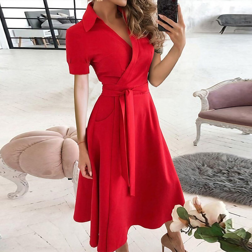 Robe longue femme à taille cintrée, treize coloris, rouge