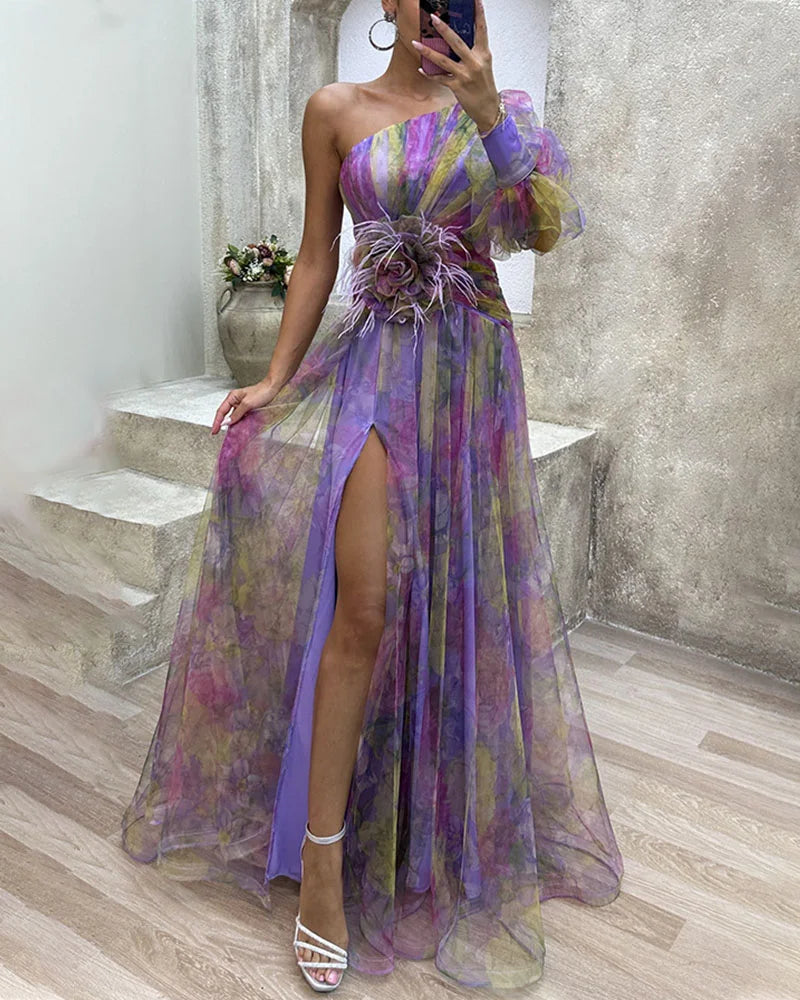 Robe longue satin et dentelle, drapé fluide, doublée, cinq coloris