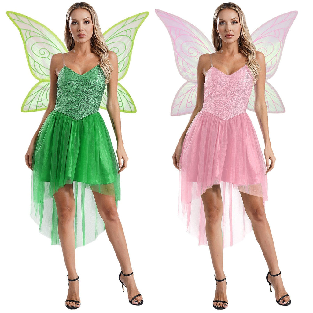 Déguisement de fée femme, robe avec ailes de papillon amovibles