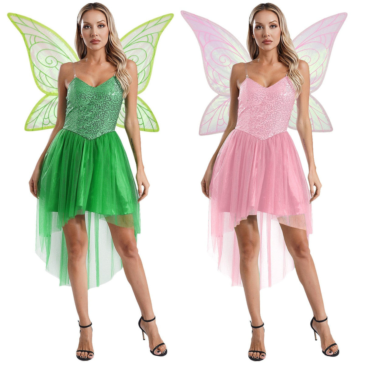 Déguisement de fée femme, robe avec ailes de papillon amovibles
