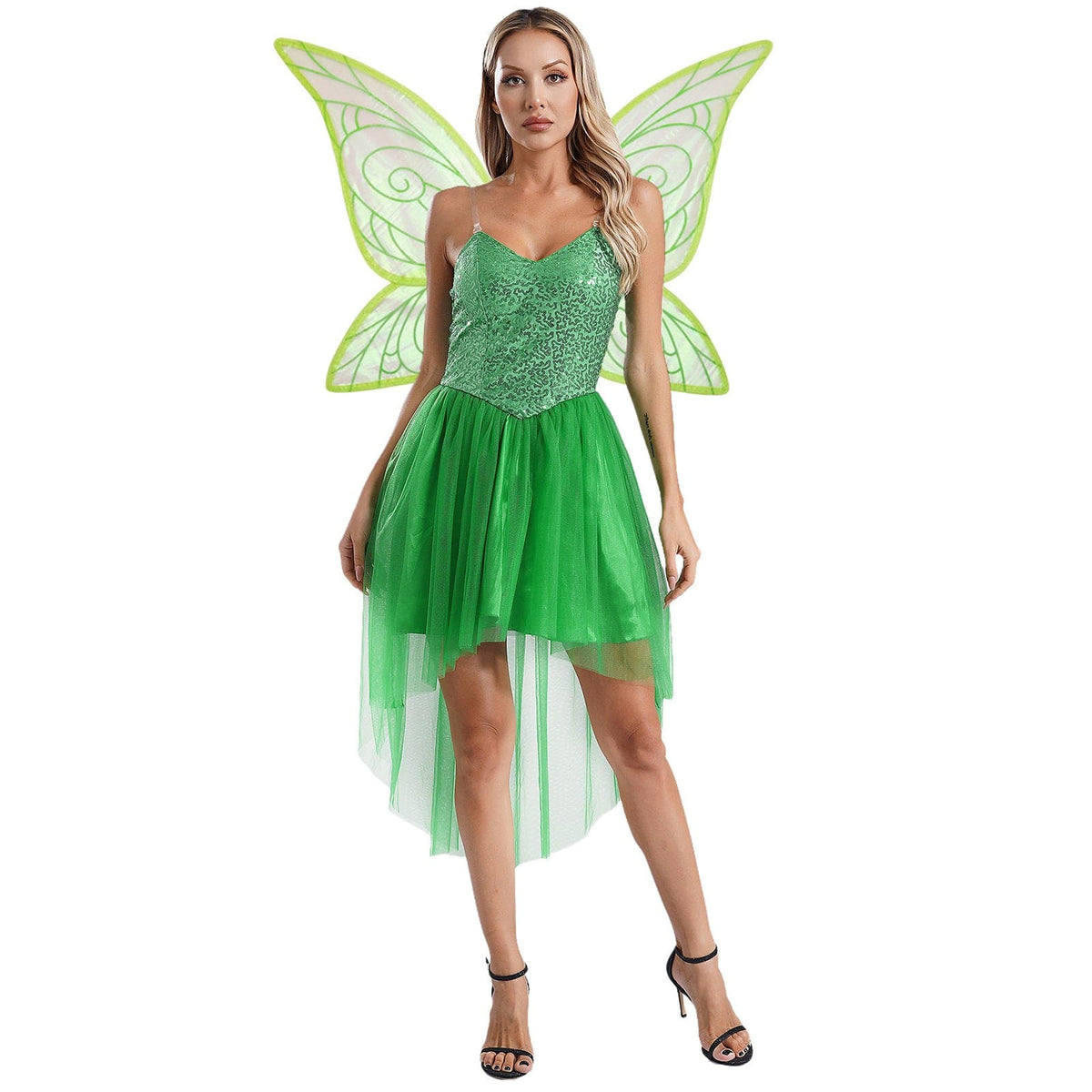 Déguisement de fée femme, robe avec ailes de papillon amovibles