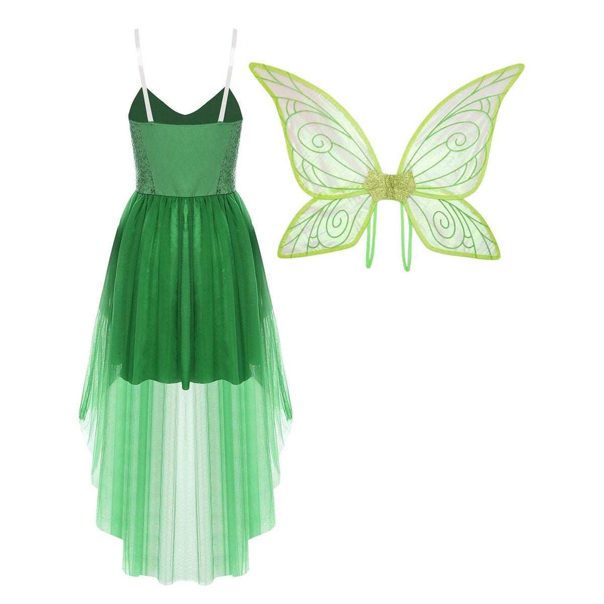Déguisement de fée femme, robe avec ailes de papillon amovibles