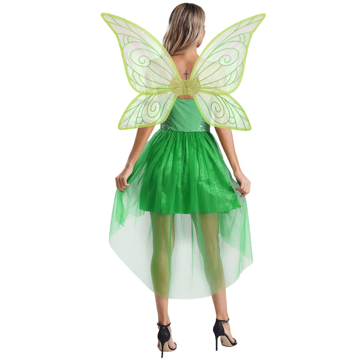 Déguisement de fée femme, robe avec ailes de papillon amovibles