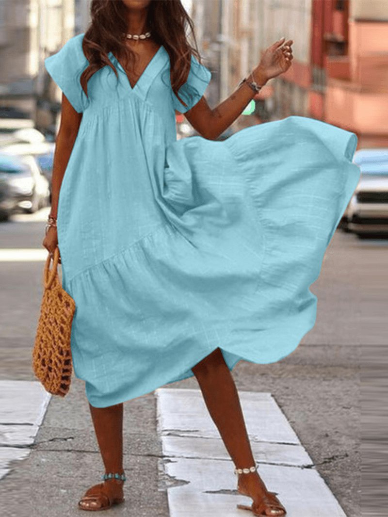 Robe ample femme à col V, sept coloris, du S au 5XL, bleu