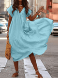 Robe ample femme à col V, sept coloris, du S au 5XL, bleu