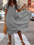Robe ample femme à col V, sept coloris, du S au 5XL, gris