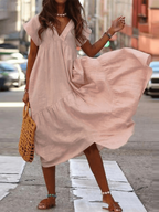 Robe ample femme à col V, sept coloris, du S au 5XL, rose