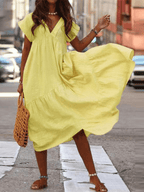 Robe ample femme à col V, sept coloris, du S au 5XL, jaune