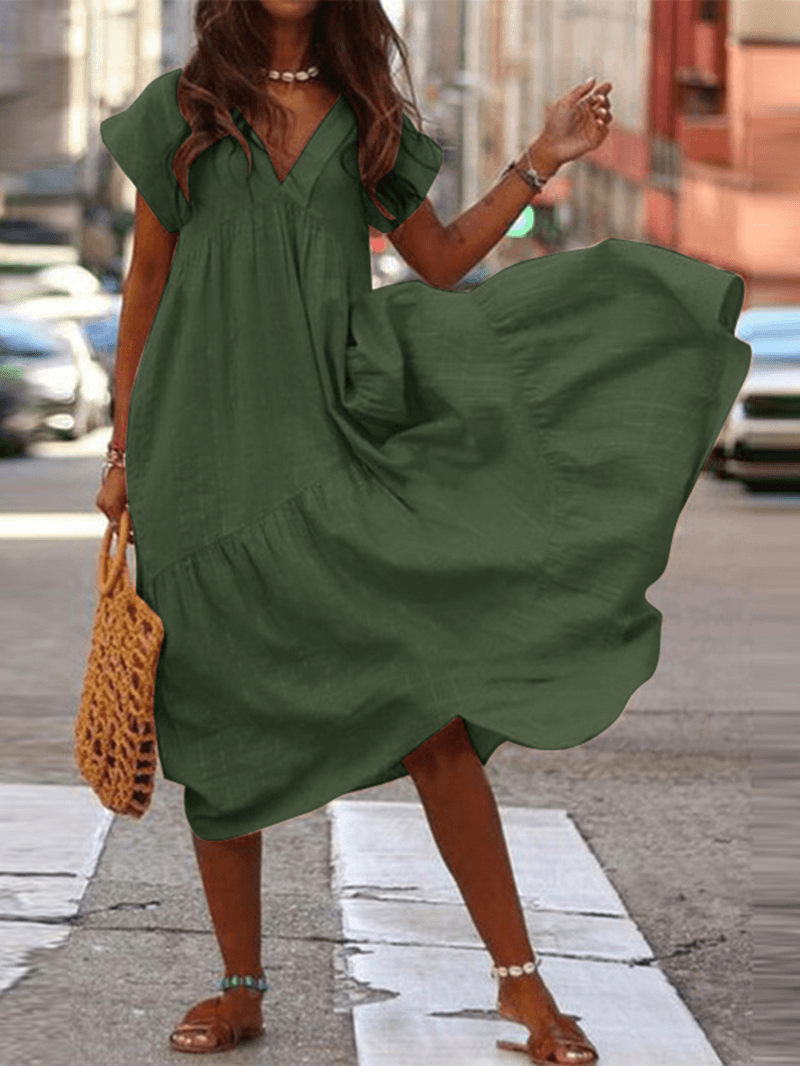 Robe ample femme à col V, sept coloris, du S au 5XL, vert armée