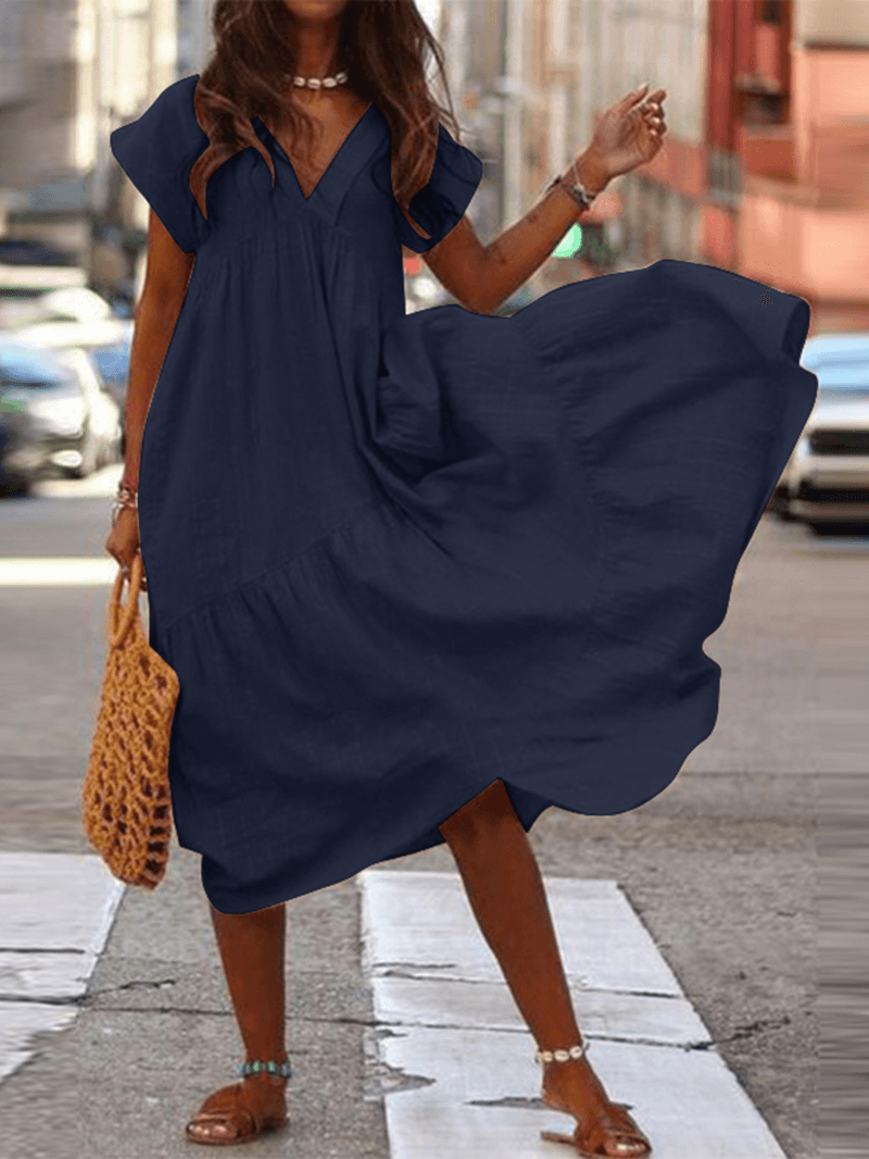 Robe ample femme à col V, sept coloris, du S au 5XL, armada