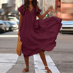 Robe ample femme à col V, sept coloris, du S au 5XL, rouge vin