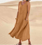 Robe ample femme à grandes poches, douze coloris, du 40 au 54, marron