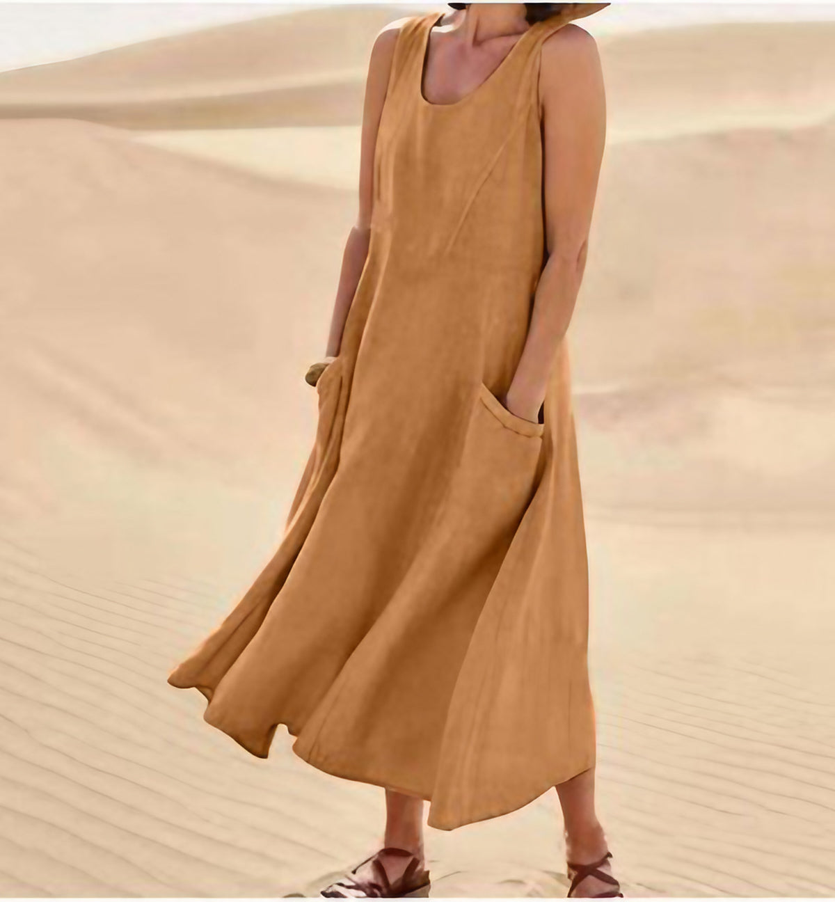 Robe ample femme à grandes poches, douze coloris, du 40 au 54, marron