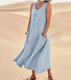 Robe ample femme à grandes poches, douze coloris, du 40 au 54, bleu ciel
