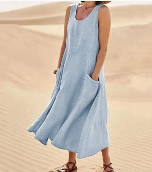 Robe ample femme à grandes poches, douze coloris, du 40 au 54, bleu ciel