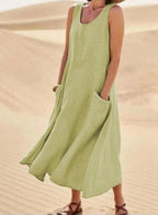 Robe ample femme à grandes poches, douze coloris, du 40 au 54, vert clair